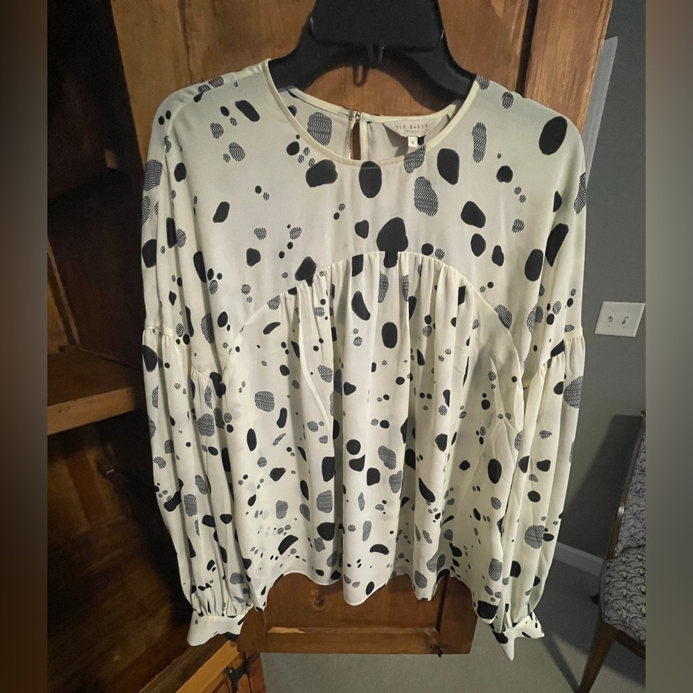 Ted Baker London Dannica Abstract Polka Dot Blouse Cream‎ Black | 4 (US 10)